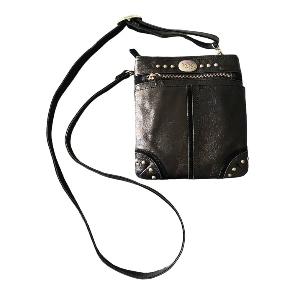 BRIGHTON-BLACK LEATHER CROSSBODY BAG
